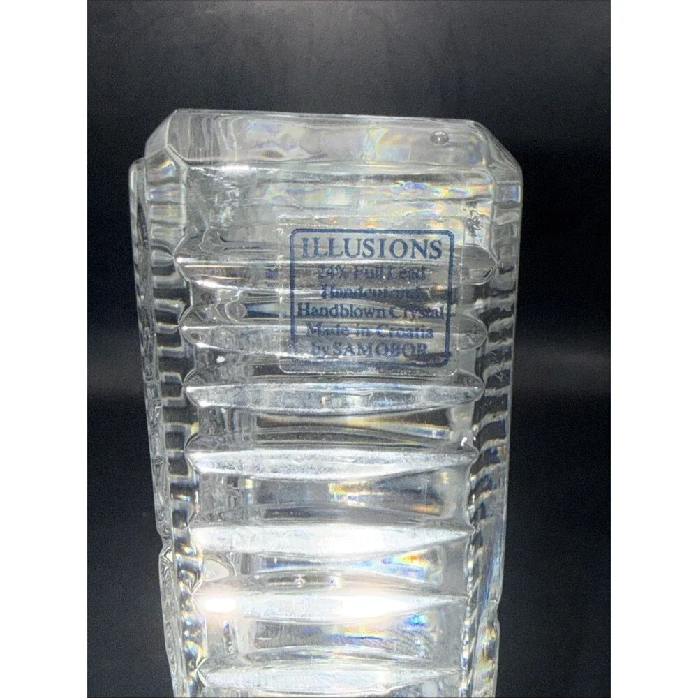 ILLUSIONS BY SAMOBOR 24% FULL LEAD HANDCUT HANDBLOWN FAN SHAPED CRYSTAL BOOKENDS - Picture 6 of 6